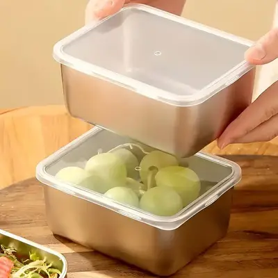 Stainless Steel Food Storage Box with Lid, 5 Counts/set Clear Food Storage Container, Home Refrigerator Fresh Keeping Box, Ki...