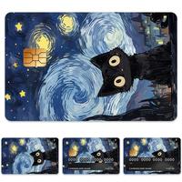 Van Gogh Starry Night Cat Pattern Credit Card Skin, 4 Counts/set Ultra-thin Waterproof Scratch Resistant Card Sticker, Person...