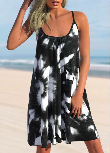 Modlily Tie Dye Print Black Cover Up - XL