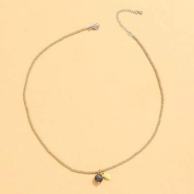 Stainless Steel Natural Stone Pendant Necklace 18K Gold Plated Women's Clavicle Chain