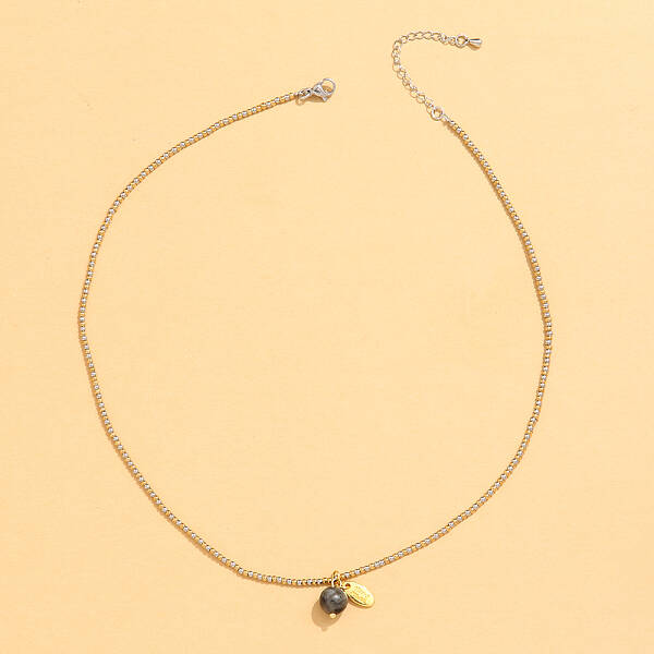 Stainless Steel Natural Stone Pendant Necklace 18K Gold Plated Women's Clavicle Chain