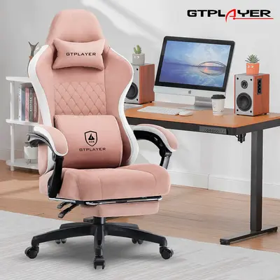 GTPLAYER Gaming Chair, Technical Fabric Office Chair with Pocket Spring Cushion, Linkage Armrests and Footrest, High Back Erg...