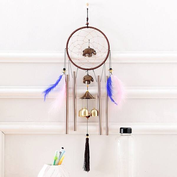 Woven Net/Web with Feather & Tube Wall Hanging Decoration