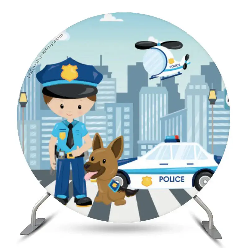 Aperturee Cute Policeman Sidewalk Round Backdrop For Birthday | Custom Circle Backdrop Birthday | Custom Round Backdrop | Rou...