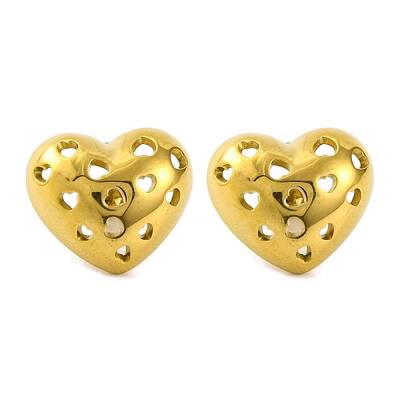 Ion Plating(IP) 304 Stainless Steel Hollow Heart Stud Earrings