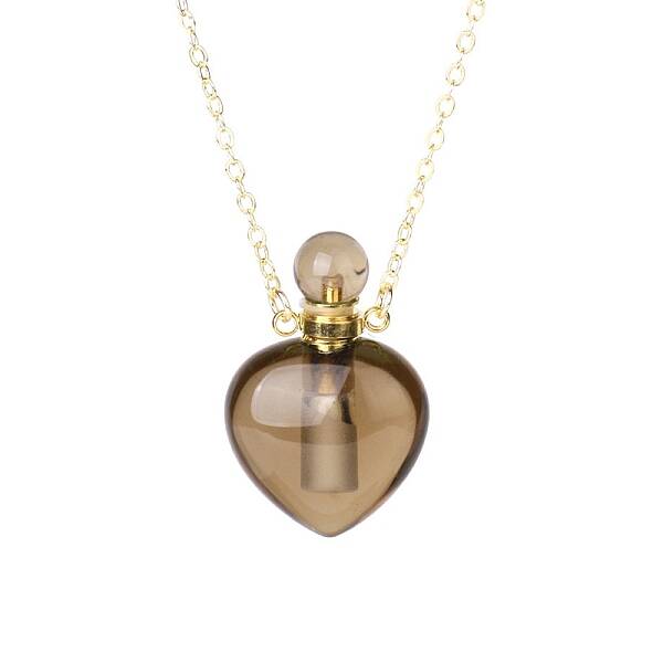Natural Smoky Quartz Perfume Bottle Pendant Necklace