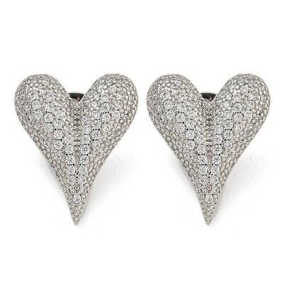 Rack Plating Heart Brass Micro Pave Cubic Zirconia Stud Earrings