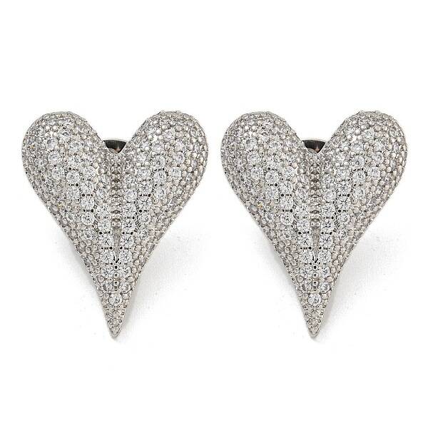 Rack Plating Heart Brass Micro Pave Cubic Zirconia Stud Earrings