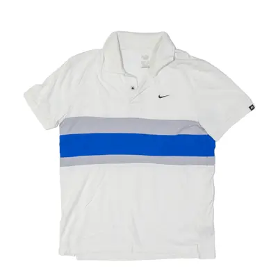 NIKE The Athletic Dept Polo Shirt White Striped Short Sleeve Mens M