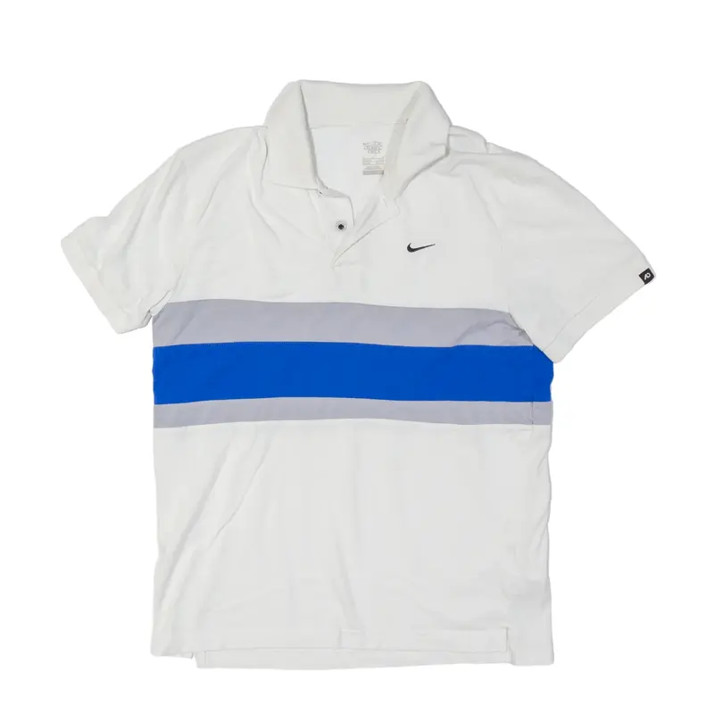 NIKE The Athletic Dept Polo Shirt White Striped Short Sleeve Mens M