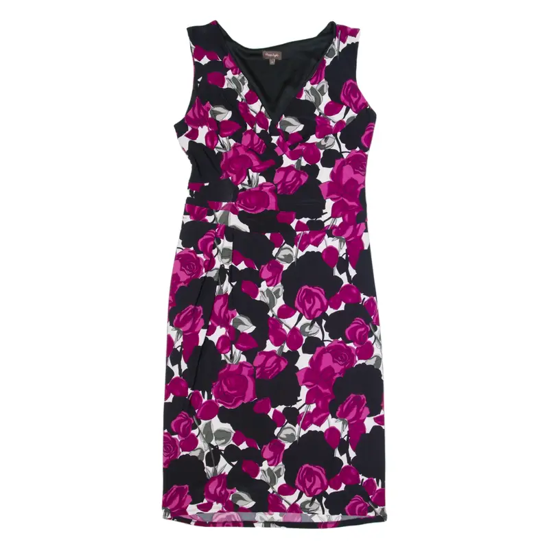 PHASE EIGHT Womens Bodycon Dress Black Floral Sleeveless Midi UK 14