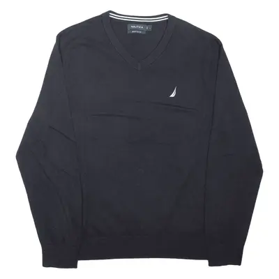 NAUTICA Navtech Jumper Black Tight Knit V-Neck Mens L