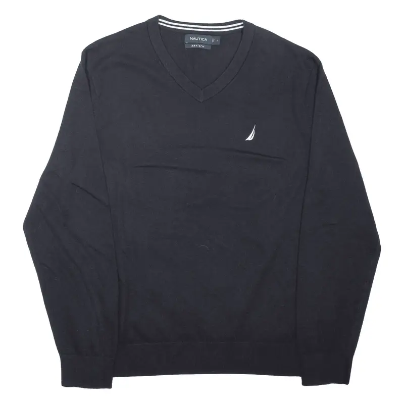 NAUTICA Navtech Jumper Black Tight Knit V-Neck Mens L