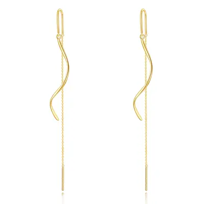 10K Yellow Gold Pull Through Threader Tassel Drop Earrings