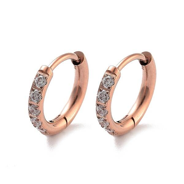 Ion Plating(IP) 316 Surgical Stainless Steel Pave Clear Cubic Zirconia Hoop Earrings Women