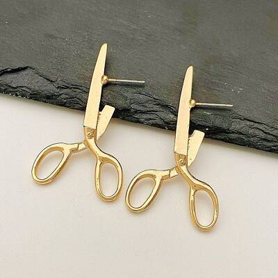Alloy Scissor Stud Earrings for Unisex