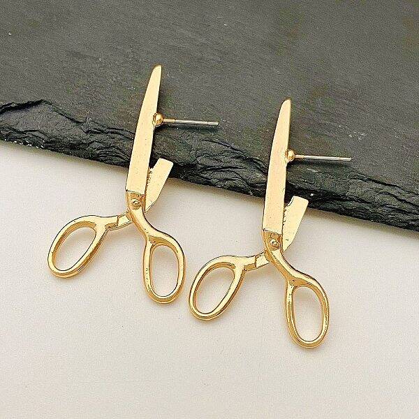 Alloy Scissor Stud Earrings for Unisex