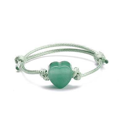 Natural Green Aventurine Heart Braided Cord Bracelet