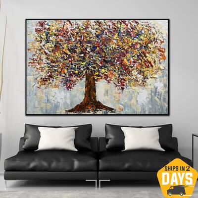 Abstract Colorful Tree Oil Painting Textured Wall Art Creative Modern Artwork for Living Room | JOY TREE 24"x36"