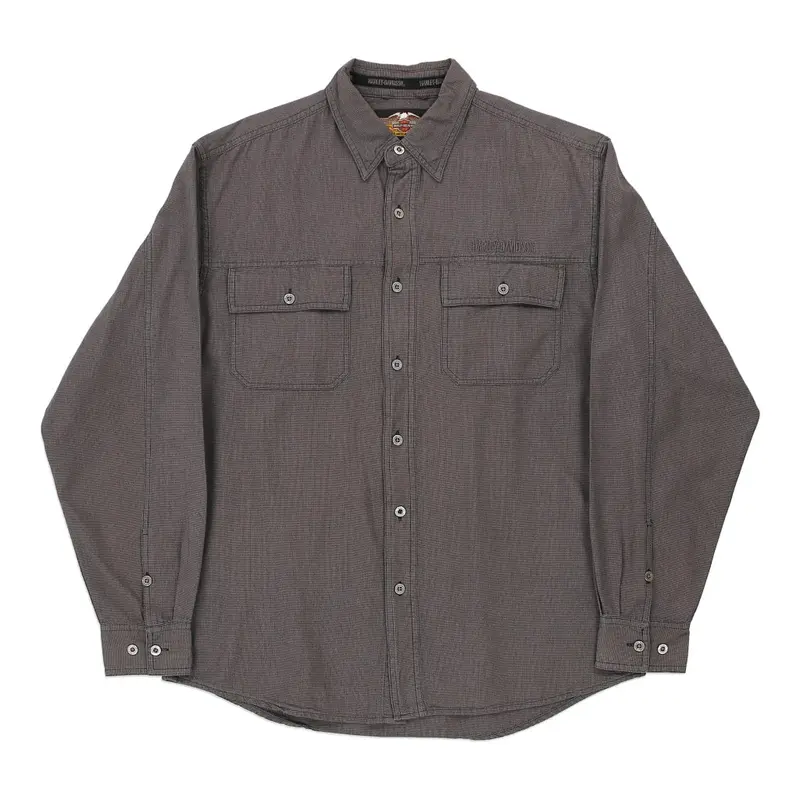 Harley Davidson Flannel Shirt - Medium Grey Cotton | Size: medium