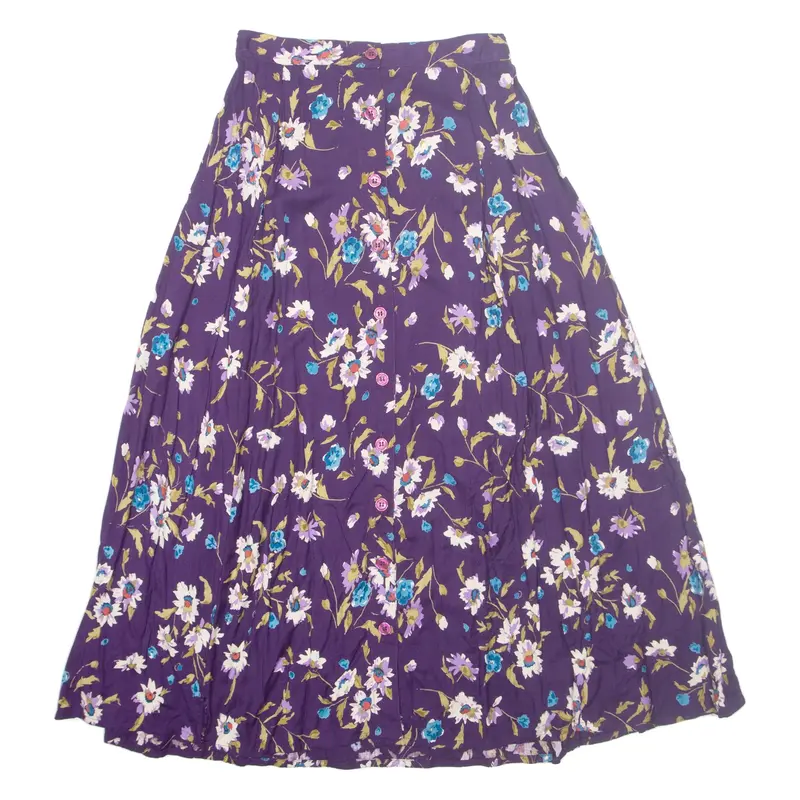 DONNKENNY CLASSICS Buttoned Womens A-Line Skirt Purple Midi Floral XS