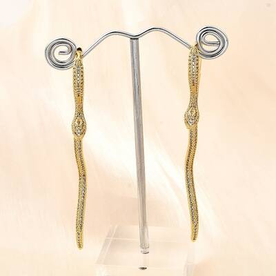 Brass Clear Cubic Zirconia Snake Hoop Earrings
