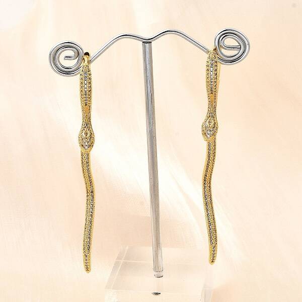 Brass Clear Cubic Zirconia Snake Hoop Earrings
