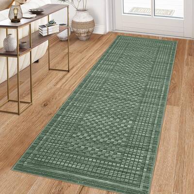 Garvee Modern 2x6 Runner Rug Geometric Plaid Non-Slip Washable Polyester Low-Pile Durable Edges Foldable for Entryway Bathroo...