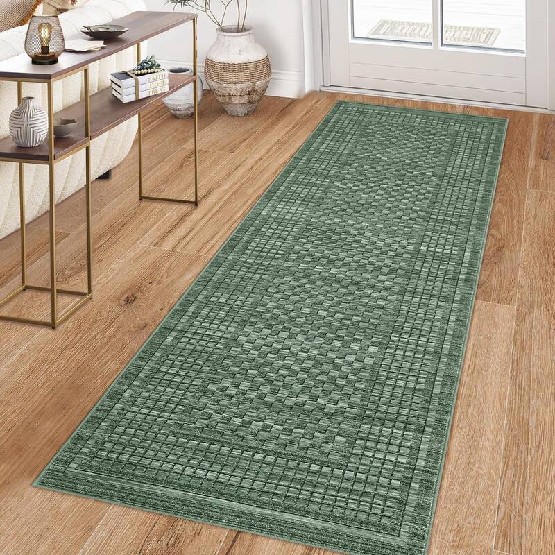 Garvee Modern 2x6 Runner Rug Geometric Plaid Non-Slip Washable Polyester Low-Pile Durable Edges Foldable for Entryway Bathroo...