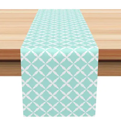 Cyan Patterns Repeat Simple Farbic Table Runner - Aperturee