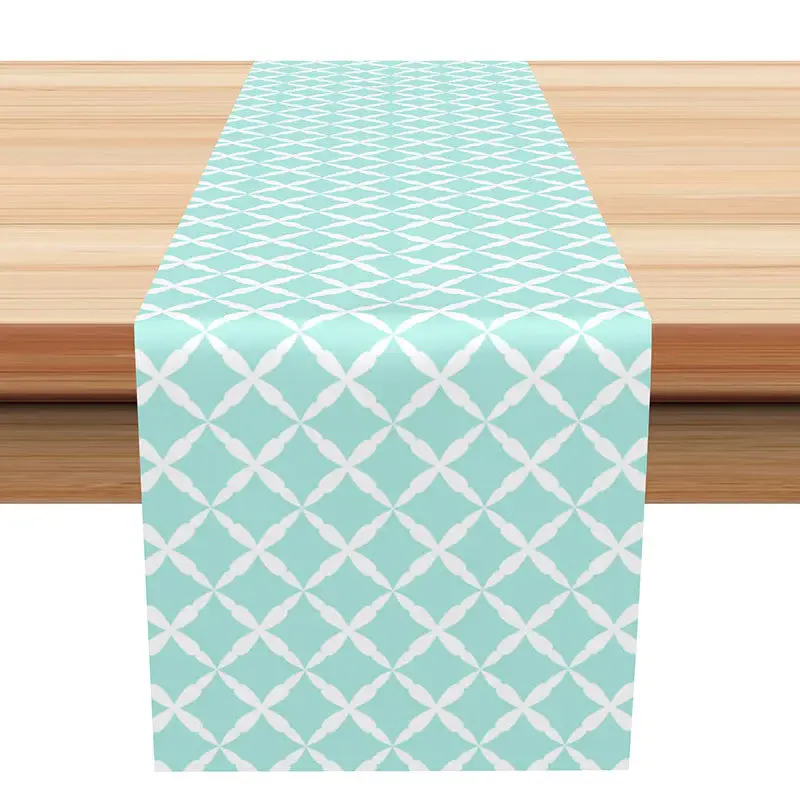Cyan Patterns Repeat Simple Farbic Table Runner - Aperturee