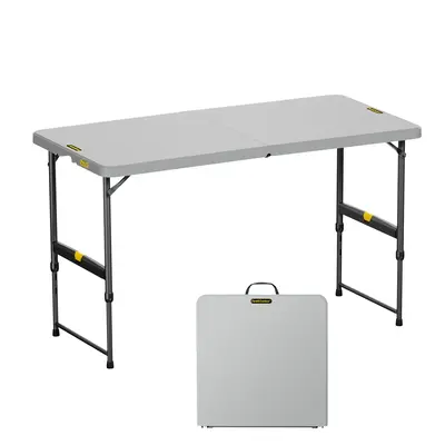 Fanttik Outdoor 4ft Portable Folding Table, One-Handed Height Adjustment, 4 Heights, Gravity Lock, Carry Handle, Indoor Outdo...