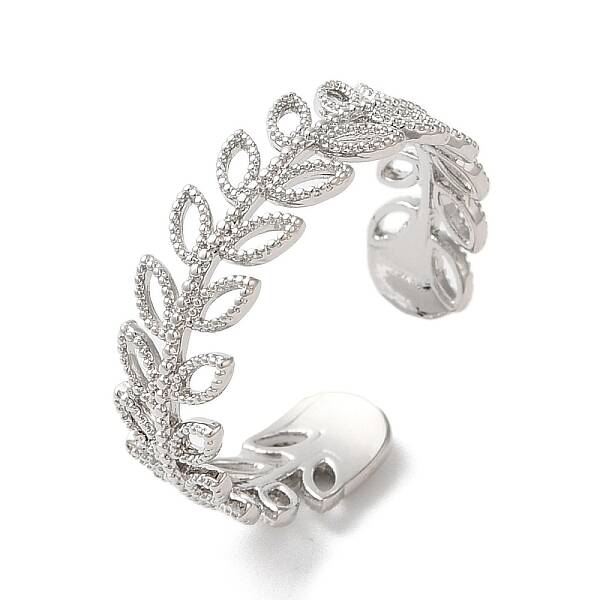 Rack Plating Leaf Brass Open Cuff Ring for Women