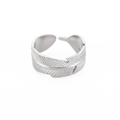 Non-Tarnish 304 Stainless Steel Leaf Wrap Open Cuff Ring for Women