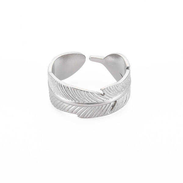 Non-Tarnish 304 Stainless Steel Leaf Wrap Open Cuff Ring for Women