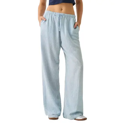 Women Striped Pants, Elastic Waist Loose Trousers Streetwear Loungewear with Pockets brandylinenpants Casual Womenswear Botto...