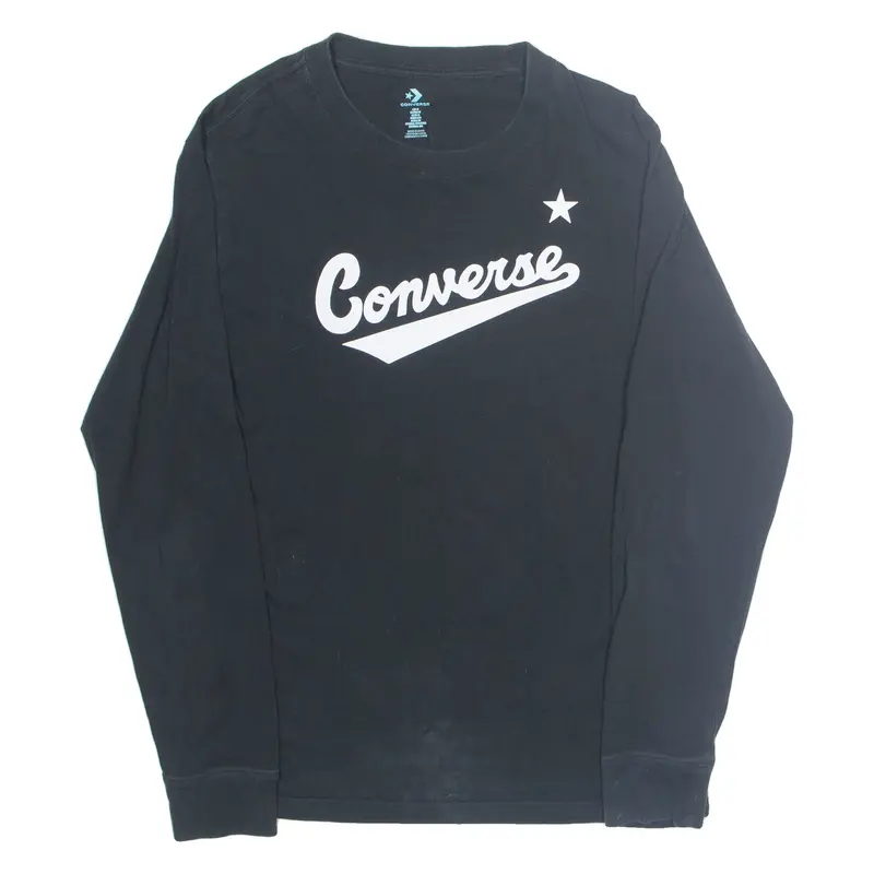 CONVERSE Mens T-Shirt Black Long Sleeve S