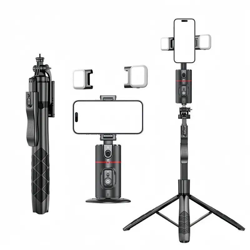 Desktop Selfie Stick Gimbal with AI Face Recognition, 360° Adjustable Selfie Stick with Tripod, Phone Tripod Stand for Live ...