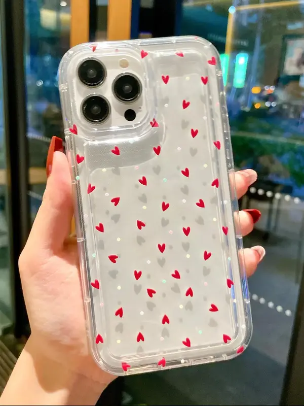 Themed Phone Case, Transparent Heart Pattern Phone Case, Clear Phone Cases for iPhone 11 12 13 14 Pro Max