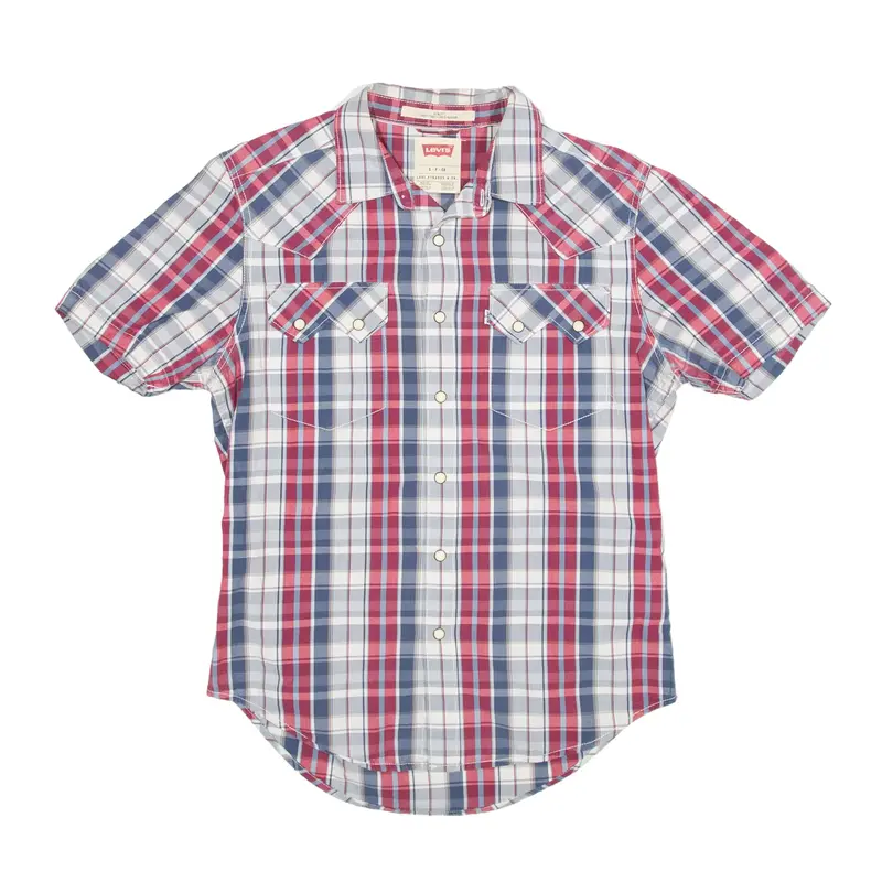 LEVI'S Shirt Red Check Short Sleeve Mens S