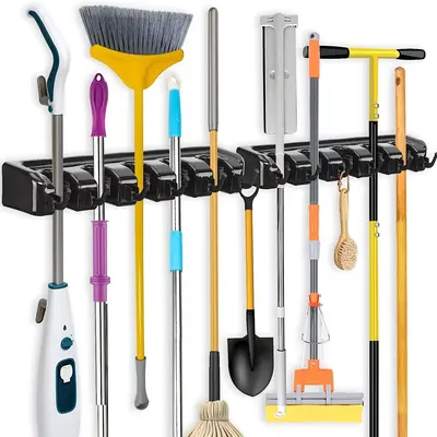 5 Grid Broom & Mop Hanging Hook, 1 Count Wall Mounted Gardening Tool Storage Rack, Home Organizer For Bathroom Balcony Laundr...