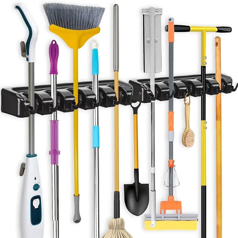 5 Grid Broom & Mop Hanging Hook, 1 Count Wall Mounted Gardening Tool Storage Rack, Home Organizer For Bathroom Balcony Laundr...