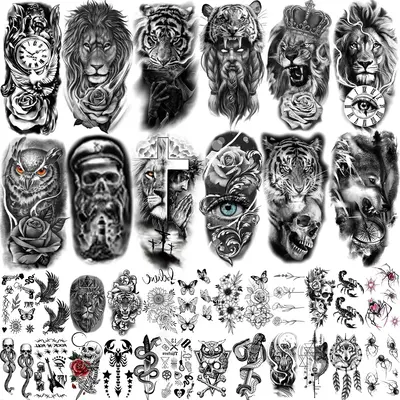 36 Sheets Temporary Tattoos Stickers, 12 Sheets Fake Body Arm Chest Shoulder Tattoos for Men or Women with 24 Sheets Tiny Bla...
