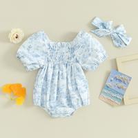 Infant Baby Girl Plaid Romper Baby Pleated Romper Ruffle Festival Bodysuit Spring Summer Clothes with Headband