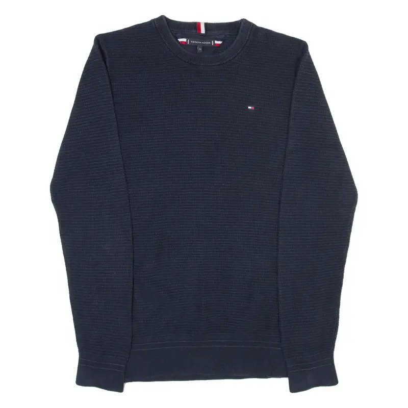 TOMMY HILFIGER Boys Jumper Blue Waffle Knit L