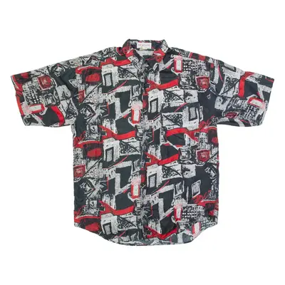 MONTAGE Mens Shirt Black Silk Crazy Pattern L