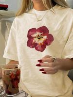 Women's Floral Print Round Neck Tee, Casual Short Sleeve Crew Neck T-Shirt for Summer, Fashion Women's Top for Daily Wear, Ts...
