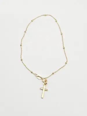 14K Gold Bracelet - Cross Charm Simple Design Elegant Jewelry Accessory
