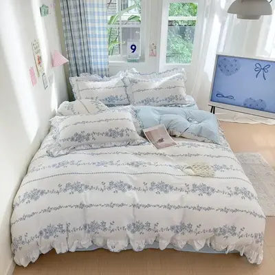 Princess Style Duvet Cover Set, 4 Counts/set Including 1 Duvet Cover & 1 Bed Sheet & 2 Pillowcase without Fillers, Bedding Su...