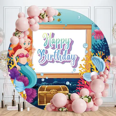 Aperturee Circle Mermaid Happy Birthday Backdrop For Girl